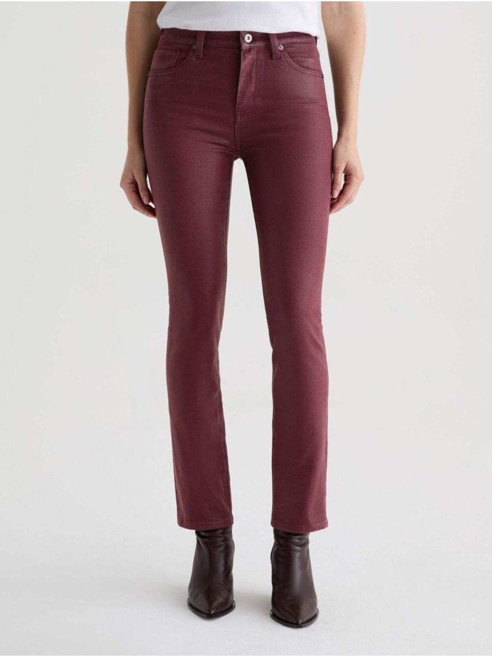 AG Mari Jean Coated Denim Mid-Rise Slim Straight Pants